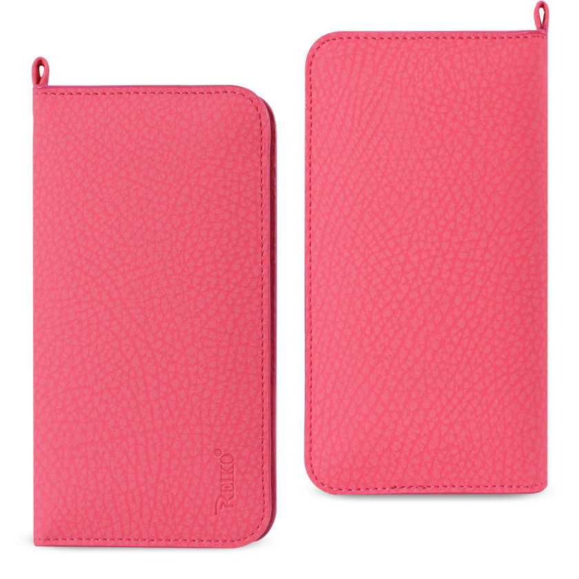REIKO UNIVERSAL WALLET PHONE CASE WITH SIDE POCKETS AND MAGNETIC FLAP FOR IPHONE 6 /6S (5.59X2.79X0.42 INCHES) IN HOT PINK (FC33-562804HK)
